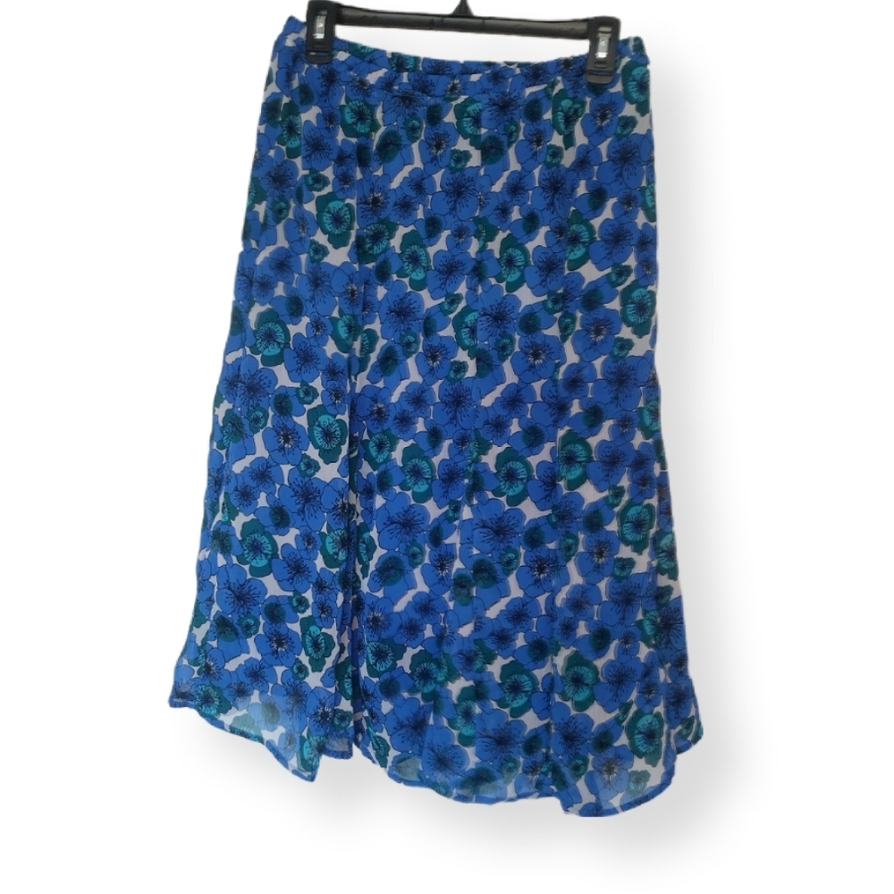LAURA SCOTT Blue Floral Chiffon Swing Skirt size M